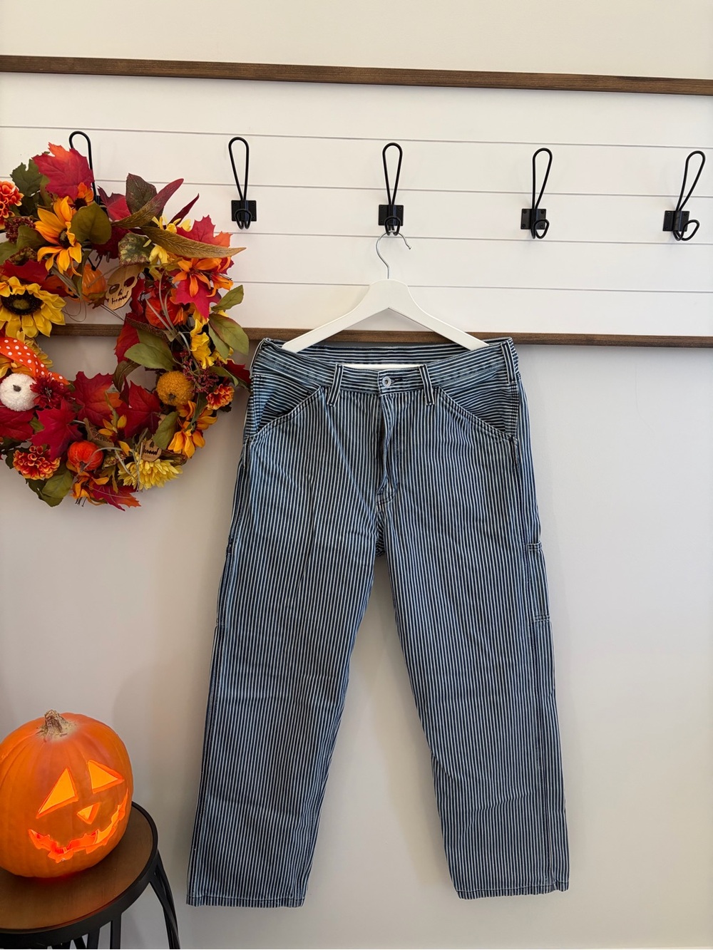 Levi's Men's Navy and White Pinstripe Straight Jeans